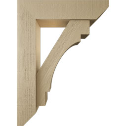 Ekena Millwork - BKTUR0554X22X30MRC06RCPR - Timberthane Faux Wood Merced Style Bracket w/ Offset Brace, Slat Ends, 5 1/2"W x 22"D x 30"H, Primed Tan