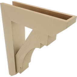 Ekena Millwork - BKTUR0554X22X30MRC06RCPR - Timberthane Faux Wood Merced Style Bracket w/ Offset Brace, Slat Ends, 5 1/2"W x 22"D x 30"H, Primed Tan