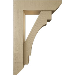 Ekena Millwork - BKTUR0554X22X34MRC06RCPR - Timberthane Faux Wood Merced Style Bracket w/ Offset Brace, Slat Ends, 5 1/2"W x 22"D x 34"H, Primed Tan
