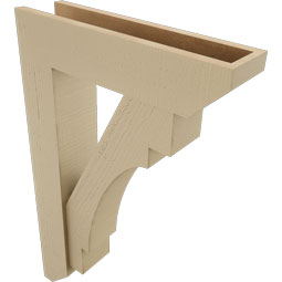 Ekena Millwork - BKTUR0554X22X34MRC06RCPR - Timberthane Faux Wood Merced Style Bracket w/ Offset Brace, Slat Ends, 5 1/2"W x 22"D x 34"H, Primed Tan