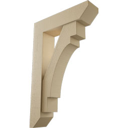Ekena Millwork - BKTUR0554X22X34MRC06RCPR - Timberthane Faux Wood Merced Style Bracket w/ Offset Brace, Slat Ends, 5 1/2"W x 22"D x 34"H, Primed Tan