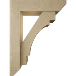 Ekena Millwork - BKTUR0554X24X32MRC06RCPR - Timberthane Faux Wood Merced Style Bracket w/ Offset Brace, Slat Ends, 5 1/2"W x 24"D x 32"H, Primed Tan