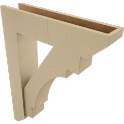 Ekena Millwork - BKTUR0554X24X32MRC06RCPR - Timberthane Faux Wood Merced Style Bracket w/ Offset Brace, Slat Ends, 5 1/2"W x 24"D x 32"H, Primed Tan