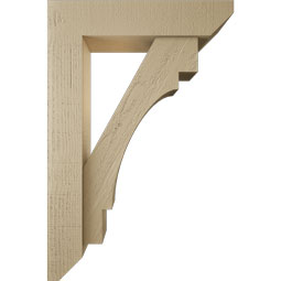Ekena Millwork - BKTUR0554X24X36MRC06RCPR - Timberthane Faux Wood Merced Style Bracket w/ Offset Brace, Slat Ends, 5 1/2"W x 24"D x 36"H, Primed Tan