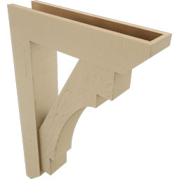 Ekena Millwork - BKTUR0554X24X36MRC06RCPR - Timberthane Faux Wood Merced Style Bracket w/ Offset Brace, Slat Ends, 5 1/2"W x 24"D x 36"H, Primed Tan