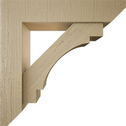 Ekena Millwork - BKTUR0554X26X26MRC06RCPR - Timberthane Faux Wood Merced Style Bracket w/ Offset Brace, Slat Ends, 5 1/2"W x 26"D x 26"H, Primed Tan