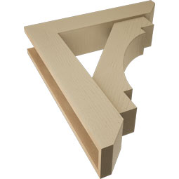Ekena Millwork - BKTUR0554X26X30MRC06RCPR - Timberthane Faux Wood Merced Style Bracket w/ Offset Brace, Slat Ends, 5 1/2"W x 26"D x 30"H, Primed Tan
