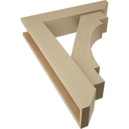 Ekena Millwork - BKTUR0554X26X34MRC06RCPR - Timberthane Faux Wood Merced Style Bracket w/ Offset Brace, Slat Ends, 5 1/2"W x 26"D x 34"H, Primed Tan