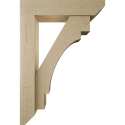 Ekena Millwork - BKTUR0554X26X38MRC06RCPR - Timberthane Faux Wood Merced Style Bracket w/ Offset Brace, Slat Ends, 5 1/2"W x 26"D x 38"H, Primed Tan