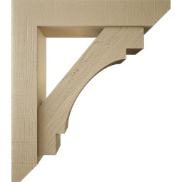 Ekena Millwork - BKTUR0554X28X32MRC06RCPR - Timberthane Faux Wood Merced Style Bracket w/ Offset Brace, Slat Ends, 5 1/2"W x 28"D x 32"H, Primed Tan