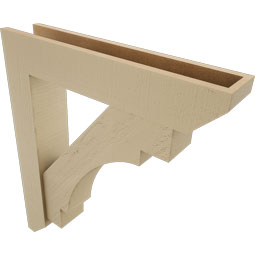 Ekena Millwork - BKTUR0554X28X32MRC06RCPR - Timberthane Faux Wood Merced Style Bracket w/ Offset Brace, Slat Ends, 5 1/2"W x 28"D x 32"H, Primed Tan