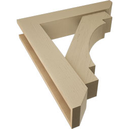 Ekena Millwork - BKTUR0554X28X32MRC06RCPR - Timberthane Faux Wood Merced Style Bracket w/ Offset Brace, Slat Ends, 5 1/2"W x 28"D x 32"H, Primed Tan