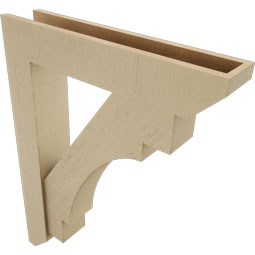 Ekena Millwork - BKTUR0554X28X36MRC06RCPR - Timberthane Faux Wood Merced Style Bracket w/ Offset Brace, Slat Ends, 5 1/2"W x 28"D x 36"H, Primed Tan