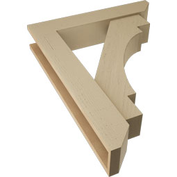 Ekena Millwork - BKTUR0554X28X36MRC06RCPR - Timberthane Faux Wood Merced Style Bracket w/ Offset Brace, Slat Ends, 5 1/2"W x 28"D x 36"H, Primed Tan