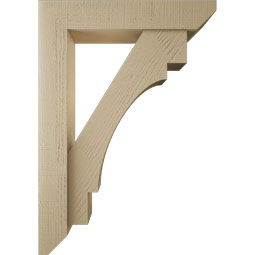 Ekena Millwork - BKTUR0554X28X40MRC06RCPR - Timberthane Faux Wood Merced Style Bracket w/ Offset Brace, Slat Ends, 5 1/2"W x 28"D x 40"H, Primed Tan