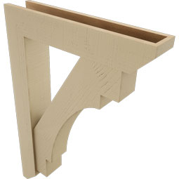 Ekena Millwork - BKTUR0554X28X40MRC06RCPR - Timberthane Faux Wood Merced Style Bracket w/ Offset Brace, Slat Ends, 5 1/2"W x 28"D x 40"H, Primed Tan