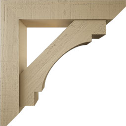 Ekena Millwork - BKTUR0554X30X30MRC06RCPR - Timberthane Faux Wood Merced Style Bracket w/ Offset Brace, Slat Ends, 5 1/2"W x 30"D x 30"H, Primed Tan
