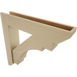 Ekena Millwork - BKTUR0554X30X30MRC06RCPR - Timberthane Faux Wood Merced Style Bracket w/ Offset Brace, Slat Ends, 5 1/2"W x 30"D x 30"H, Primed Tan