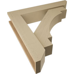Ekena Millwork - BKTUR0554X30X30MRC06RCPR - Timberthane Faux Wood Merced Style Bracket w/ Offset Brace, Slat Ends, 5 1/2"W x 30"D x 30"H, Primed Tan