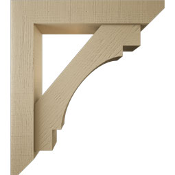 Ekena Millwork - BKTUR0554X30X34MRC06RCPR - Timberthane Faux Wood Merced Style Bracket w/ Offset Brace, Slat Ends, 5 1/2"W x 30"D x 34"H, Primed Tan