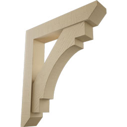 Ekena Millwork - BKTUR0554X30X34MRC06RCPR - Timberthane Faux Wood Merced Style Bracket w/ Offset Brace, Slat Ends, 5 1/2"W x 30"D x 34"H, Primed Tan