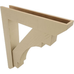 Ekena Millwork - BKTUR0554X30X36MRC06RCPR - Timberthane Faux Wood Merced Style Bracket w/ Offset Brace, Slat Ends, 5 1/2"W x 30"D x 36"H, Primed Tan