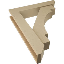 Ekena Millwork - BKTUR0554X30X36MRC06RCPR - Timberthane Faux Wood Merced Style Bracket w/ Offset Brace, Slat Ends, 5 1/2"W x 30"D x 36"H, Primed Tan