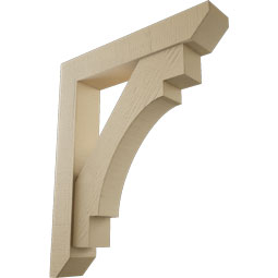 Ekena Millwork - BKTUR0554X30X36MRC06RCPR - Timberthane Faux Wood Merced Style Bracket w/ Offset Brace, Slat Ends, 5 1/2"W x 30"D x 36"H, Primed Tan