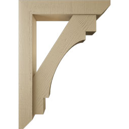 Ekena Millwork - BKTUR0554X30X42MRC06RCPR - Timberthane Faux Wood Merced Style Bracket w/ Offset Brace, Slat Ends, 5 1/2"W x 30"D x 42"H, Primed Tan