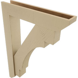 Ekena Millwork - BKTUR0554X30X42MRC06RCPR - Timberthane Faux Wood Merced Style Bracket w/ Offset Brace, Slat Ends, 5 1/2"W x 30"D x 42"H, Primed Tan