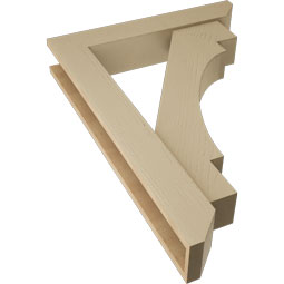 Ekena Millwork - BKTUR0554X30X42MRC06RCPR - Timberthane Faux Wood Merced Style Bracket w/ Offset Brace, Slat Ends, 5 1/2"W x 30"D x 42"H, Primed Tan