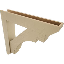 Ekena Millwork - BKTUR0554X32X32MRC06RCPR - Timberthane Faux Wood Merced Style Bracket w/ Offset Brace, Slat Ends, 5 1/2"W x 32"D x 32"H, Primed Tan
