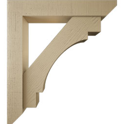 Ekena Millwork - BKTUR0554X32X36MRC06RCPR - Timberthane Faux Wood Merced Style Bracket w/ Offset Brace, Slat Ends, 5 1/2"W x 32"D x 36"H, Primed Tan