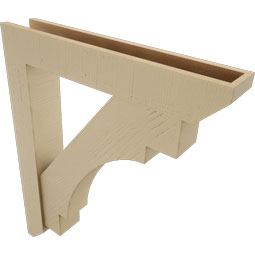 Ekena Millwork - BKTUR0554X32X38MRC06RCPR - Timberthane Faux Wood Merced Style Bracket w/ Offset Brace, Slat Ends, 5 1/2"W x 32"D x 38"H, Primed Tan
