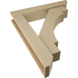 Ekena Millwork - BKTUR0554X32X38MRC06RCPR - Timberthane Faux Wood Merced Style Bracket w/ Offset Brace, Slat Ends, 5 1/2"W x 32"D x 38"H, Primed Tan