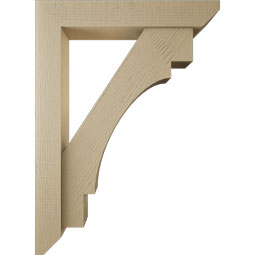 Ekena Millwork - BKTUR0554X32X44MRC06RCPR - Timberthane Faux Wood Merced Style Bracket w/ Offset Brace, Slat Ends, 5 1/2"W x 32"D x 44"H, Primed Tan
