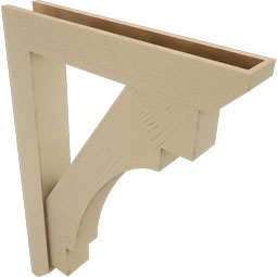 Ekena Millwork - BKTUR0554X32X44MRC06RCPR - Timberthane Faux Wood Merced Style Bracket w/ Offset Brace, Slat Ends, 5 1/2"W x 32"D x 44"H, Primed Tan
