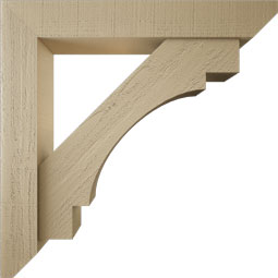 Ekena Millwork - BKTUR0554X34X34MRC06RCPR - Timberthane Faux Wood Merced Style Bracket w/ Offset Brace, Slat Ends, 5 1/2"W x 34"D x 34"H, Primed Tan