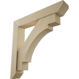 Ekena Millwork - BKTUR0554X34X34MRC06RCPR - Timberthane Faux Wood Merced Style Bracket w/ Offset Brace, Slat Ends, 5 1/2"W x 34"D x 34"H, Primed Tan