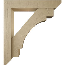 Ekena Millwork - BKTUR0554X34X38MRC06RCPR - Timberthane Faux Wood Merced Style Bracket w/ Offset Brace, Slat Ends, 5 1/2"W x 34"D x 38"H, Primed Tan