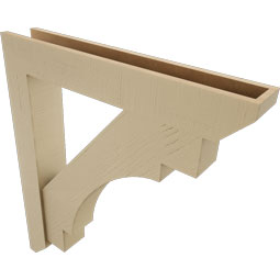 Ekena Millwork - BKTUR0554X34X38MRC06RCPR - Timberthane Faux Wood Merced Style Bracket w/ Offset Brace, Slat Ends, 5 1/2"W x 34"D x 38"H, Primed Tan
