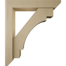 Ekena Millwork - BKTUR0554X34X40MRC06RCPR - Timberthane Faux Wood Merced Style Bracket w/ Offset Brace, Slat Ends, 5 1/2"W x 34"D x 40"H, Primed Tan
