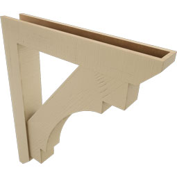 Ekena Millwork - BKTUR0554X34X40MRC06RCPR - Timberthane Faux Wood Merced Style Bracket w/ Offset Brace, Slat Ends, 5 1/2"W x 34"D x 40"H, Primed Tan