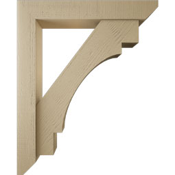 Ekena Millwork - BKTUR0554X34X42MRC06RCPR - Timberthane Faux Wood Merced Style Bracket w/ Offset Brace, Slat Ends, 5 1/2"W x 34"D x 42"H, Primed Tan
