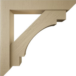 Ekena Millwork - BKTUR0554X36X36MRC06RCPR - Timberthane Faux Wood Merced Style Bracket w/ Offset Brace, Slat Ends, 5 1/2"W x 36"D x 36"H, Primed Tan
