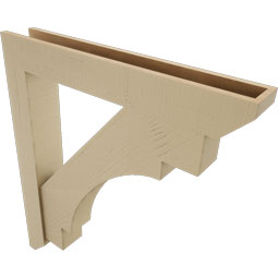 Ekena Millwork - BKTUR0554X36X40MRC06RCPR - Timberthane Faux Wood Merced Style Bracket w/ Offset Brace, Slat Ends, 5 1/2"W x 36"D x 40"H, Primed Tan