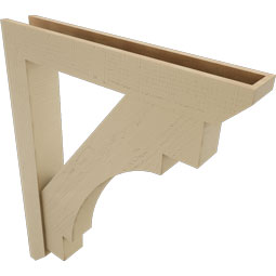 Ekena Millwork - BKTUR0554X36X44MRC06RCPR - Timberthane Faux Wood Merced Style Bracket w/ Offset Brace, Slat Ends, 5 1/2"W x 36"D x 44"H, Primed Tan