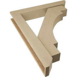Ekena Millwork - BKTUR0554X36X44MRC06RCPR - Timberthane Faux Wood Merced Style Bracket w/ Offset Brace, Slat Ends, 5 1/2"W x 36"D x 44"H, Primed Tan