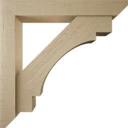 Ekena Millwork - BKTUR0554X38X38MRC06RCPR - Timberthane Faux Wood Merced Style Bracket w/ Offset Brace, Slat Ends, 5 1/2"W x 38"D x 38"H, Primed Tan