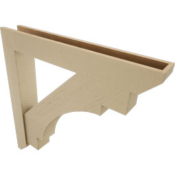 Ekena Millwork - BKTUR0554X38X38MRC06RCPR - Timberthane Faux Wood Merced Style Bracket w/ Offset Brace, Slat Ends, 5 1/2"W x 38"D x 38"H, Primed Tan